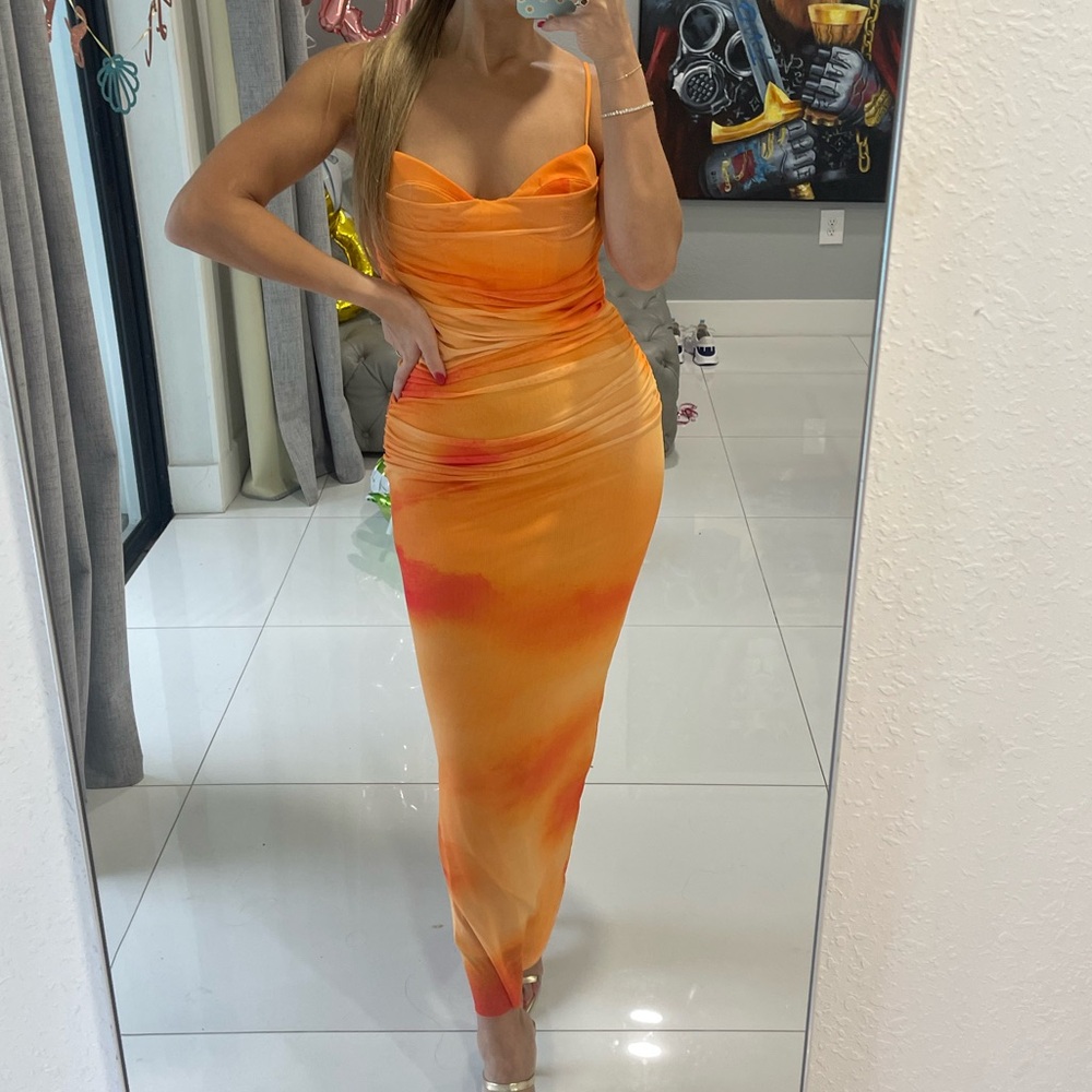Zara Strapless Dress in Orange and Red
